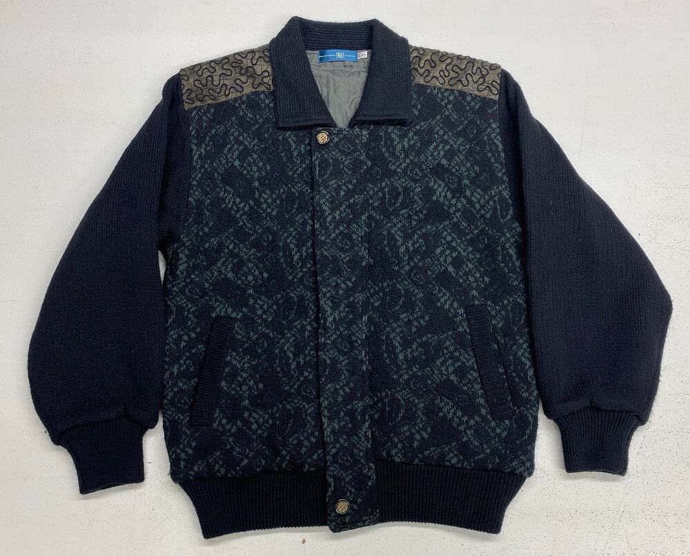 VTG Unbranded Men's alpaca geometric knit insulated bomber sweater jacket L